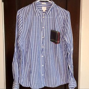 euc jcrew striped button up w tartan pocket h1350